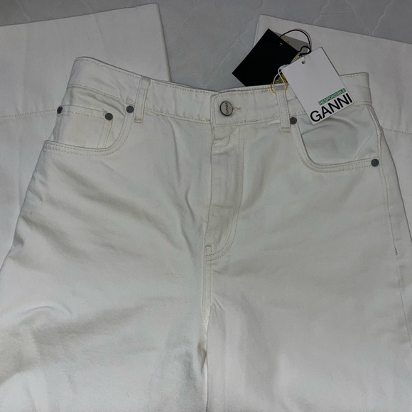 GANNI Mid Rise Wide Leg White Jeans - Picture 4 of 6